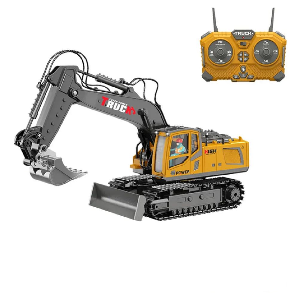 13 Channel Rc Excavator Truck Toys Metal Shovel, 1/18 Remote Control Construction Vehicles Tractor, 2.4Ghz