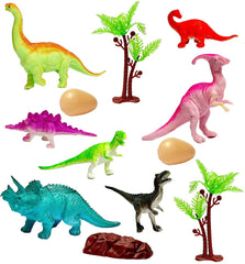 13 Colourful Pieces Mini Dinosaur play set with Eggs and Trees