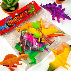 13 Colourful Pieces Mini Dinosaur play set with Eggs and Trees