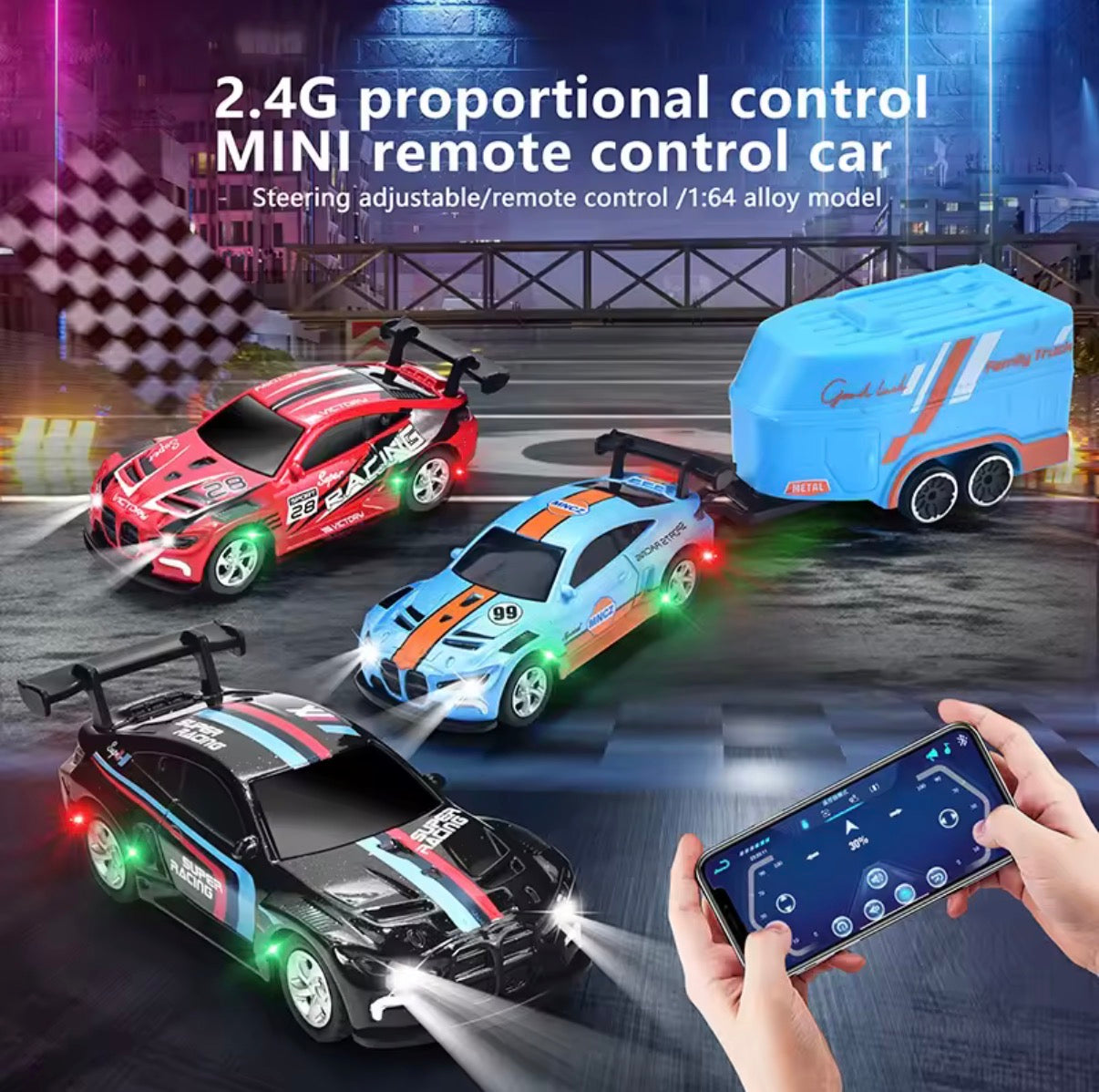 1:64 Mini RC Car Dual Mode 2.4G Dritf Racing Alloy Remote Control Car -Mobile App Control-Any 1