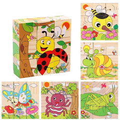 3*3 wooden 6 side puzzle - 6 different puzzles in 1 pack