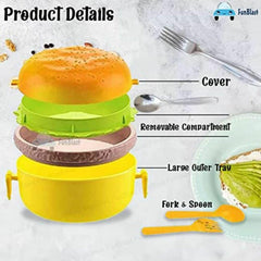 3 Compartmnet Burger Lunch Box with Spoon - Snacks Box