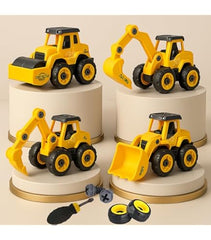 4 Piece DIY Construction Vehicle Truck Set With 1 Screwdriver Tool