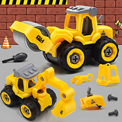 4 Piece DIY Construction Vehicle Truck Set With 1 Screwdriver Tool