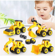 4 Piece DIY Construction Vehicle Truck Set With 1 Screwdriver Tool