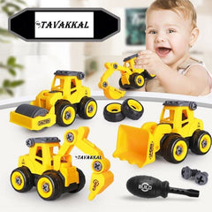 4 Piece DIY Construction Vehicle Truck Set With 1 Screwdriver Tool