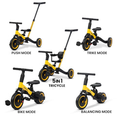 RED 5 in 1 Kids Cycle Tricycle, Baby Tricycle with Eva Wheels, Parental Adjustable Push Handle, Seat, Pedal and Safety Belt 1-4 YEAR