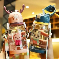 630ml Cartoon Printed Cute Sipper Water Bottle-Plastic