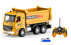 6 Channel Rechargeable Remote Control RC Dumper Dump Truck with Working Head Light, Sound Effect and Demo Mode Construction Truck Toy