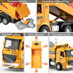 6 Channel Rechargeable Remote Control RC Dumper Dump Truck with Working Head Light, Sound Effect and Demo Mode Construction Truck Toy