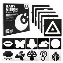 20pcs High Contrast Sensory Flash Cards with 40 Pictures for Babies - 1-3 months