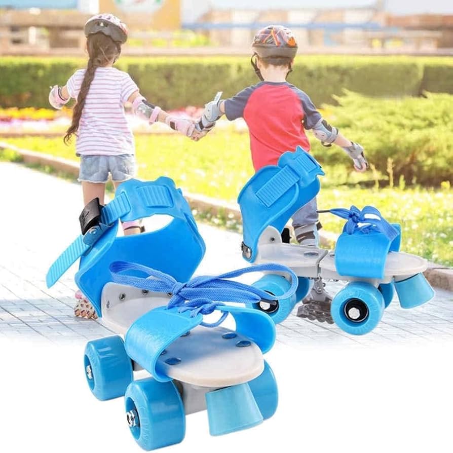 Blue - Adjustable Inline Roller Skates for Kids Girls Age 4โ12 (Size 5โ12 UK)