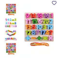 Alphabet ABCD Wooden Puzzles Lacing Beads Game Education Children Toy