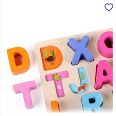 Alphabet ABCD Wooden Puzzles Lacing Beads Game Education Children Toy