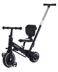 BLACK 5 in 1 Kids Cycle Tricycle, Baby Tricycle with Eva Wheels, Parental Adjustable Push Handle, Seat, Pedal & Safety Belt 1-4 YEAR