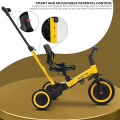 BLACK 5 in 1 Kids Cycle Tricycle, Baby Tricycle with Eva Wheels, Parental Adjustable Push Handle, Seat, Pedal & Safety Belt 1-4 YEAR