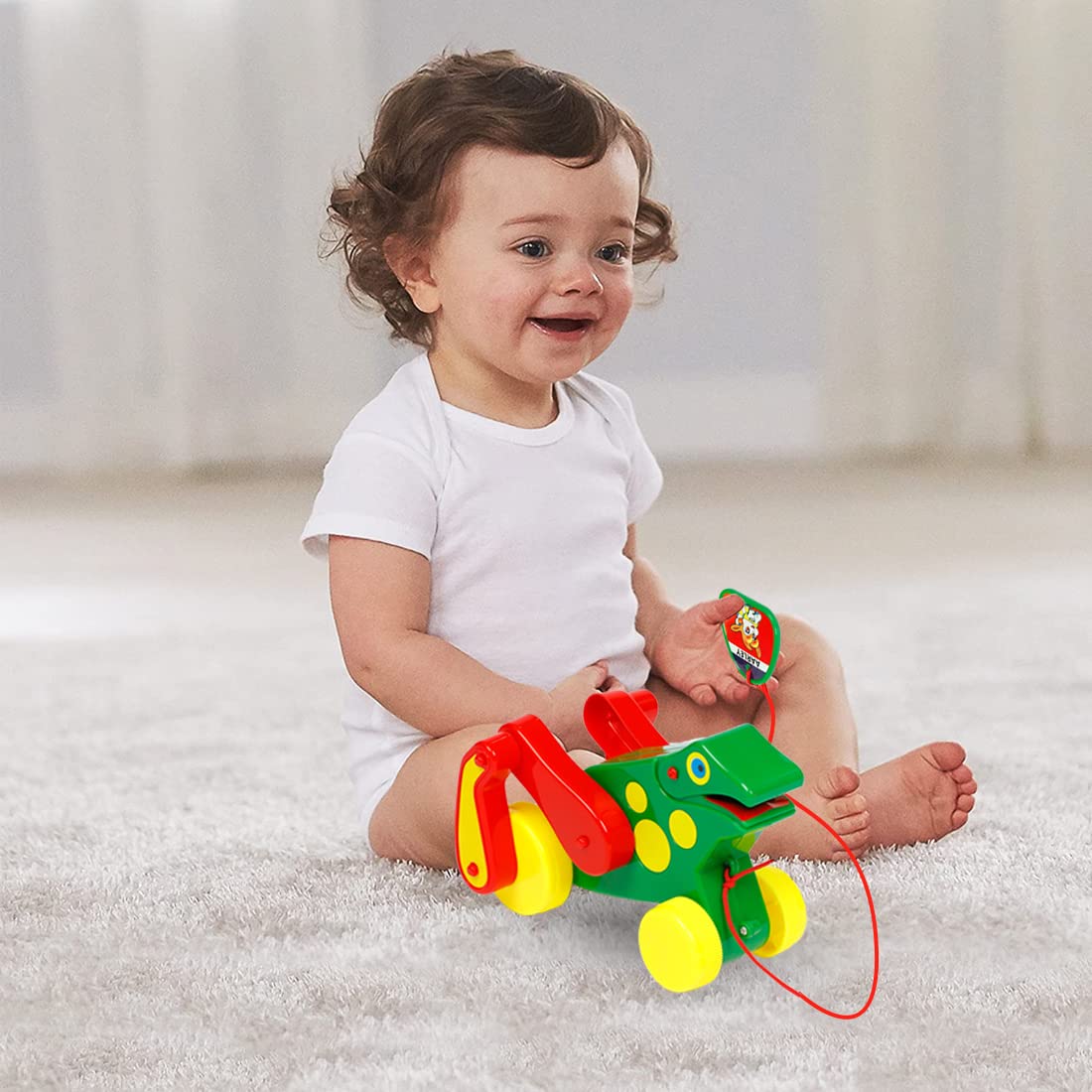 Big Prince Frog Toy with Crick Crack Sound for 1 Year Old Pull Along Toys