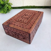 Brown Wooden Carved Jewellery Box - Medium - 7*5 Inches