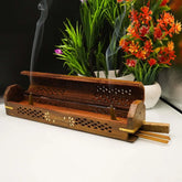 Brown Wooden Agarbathi box small - 10" inches pack of 1