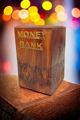 Brown wooden Acrylic Money bank with lock & key - Big 6*4 inches