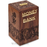Brown wooden Acrylic Money bank with lock & key - Big 6*4 inches