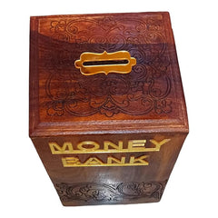 Brown wooden Acrylic Money bank with lock & key - Big 6*4 inches