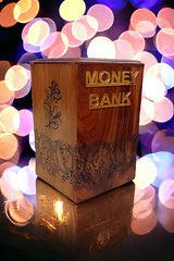 Brown wooden Acrylic Money bank with lock & key - Big 6*4 inches
