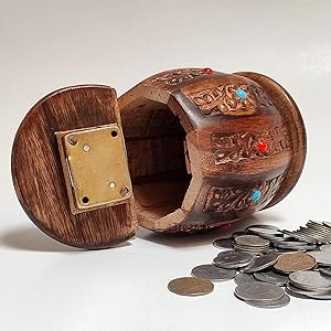 Brown wooden Antique Money Bank - Drum Bank - Big