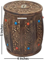 Brown wooden Antique Money Bank - Drum Bank - Medium