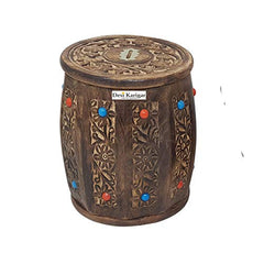 Brown wooden Antique Money Bank - Drum Bank - Medium