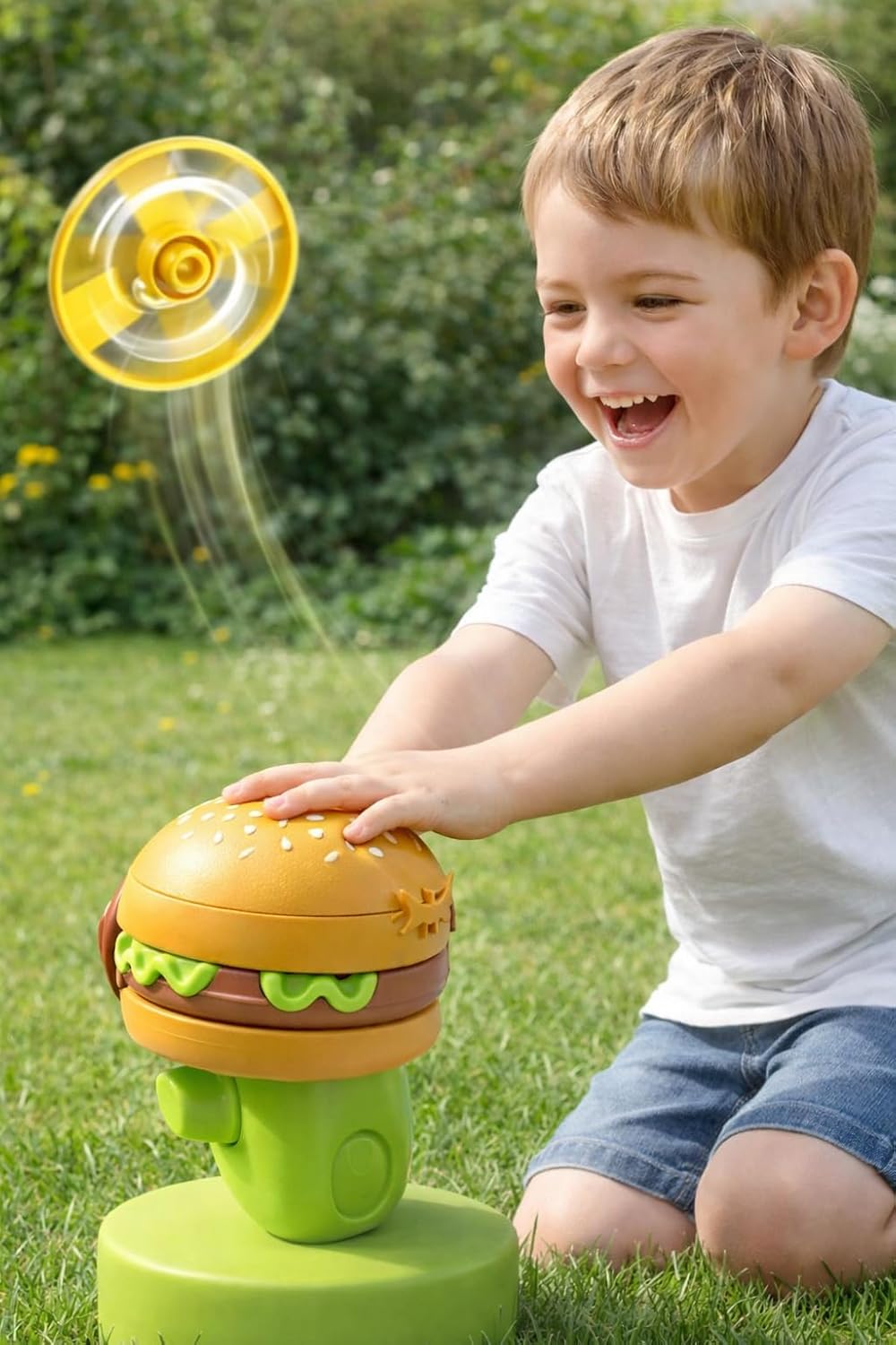 Burger Flyer Disc Launcher Toy for Kids 2 in 1 Action Fidget Toy Hamburger Shape Flying Disc Shooter