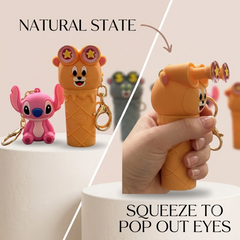 Popout Eyes Cartoon Shaker Toy Keychain for Kids Adults & Stress Relief School College Hand Bag Hanger Pendant Ages 3+ (Any 1)