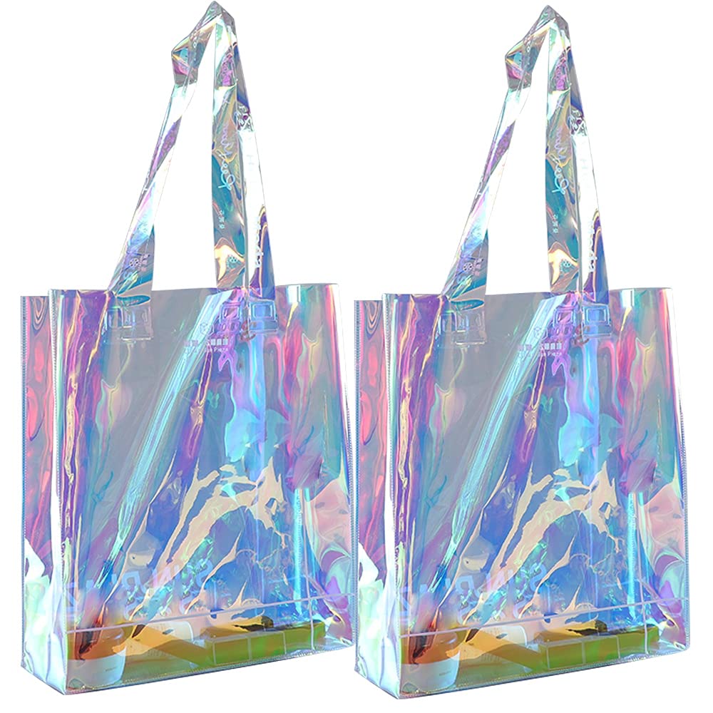 Clear Tote Bag, Holographic Rainbow Shopping Bag- Any Random print 1 Piece