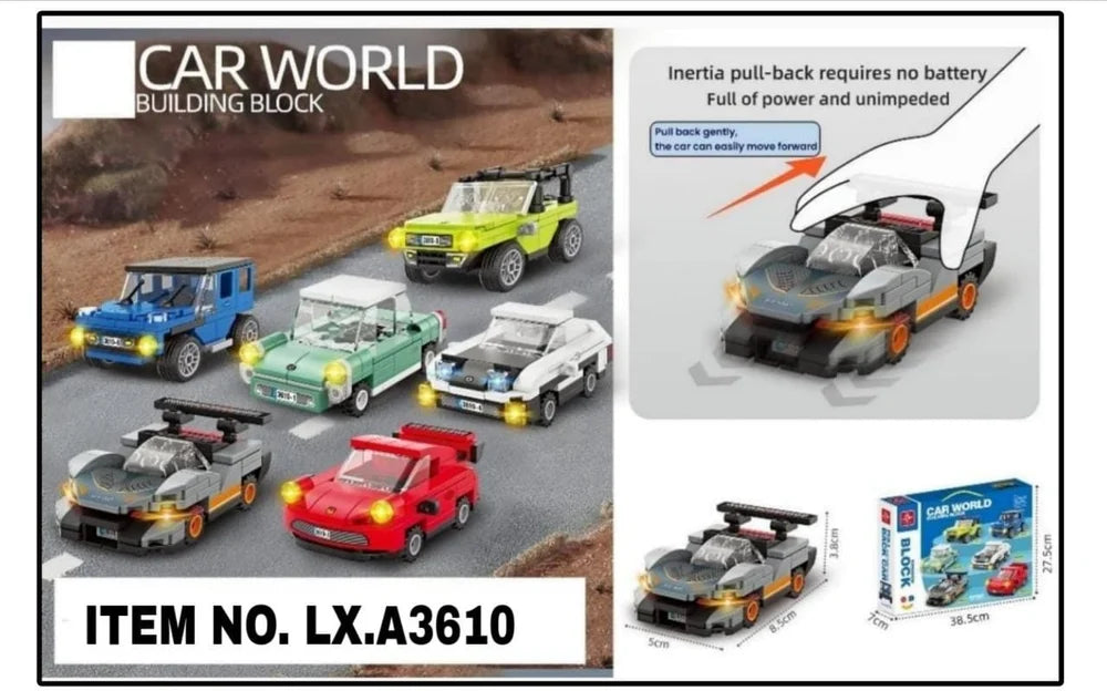 DIY 522 Pcs Building Brick 3D Assembly Cars for Boys, Pull Back Car Building Blocks -6 Different cars can be made