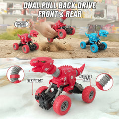 Dinosaur Monster Truck Toy, Pull Back Vehicle with All-Terrain Tires, Durable ABS Plastic Body, Spring Suspension, Flexible Neck and Tail, Off-Road Action