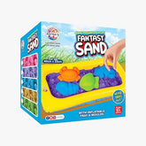 Fantasy Sand 500 Grams Blue Colour with Inflatable Tray, 1 Big Mould, 6 Small Moulds & 1 Toy Plastic Knife
