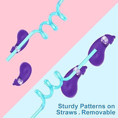 Fun Straws Vibrant Reusable Spiraling Straws for Kids' Parties Twisting Straws.Random Color and Designs (Pack of 4)