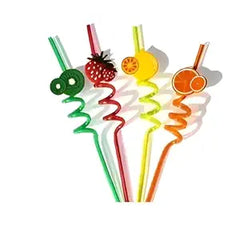 Fun Straws Vibrant Reusable Spiraling Straws for Kids' Parties Twisting Straws.Random Color and Designs (Pack of 4)
