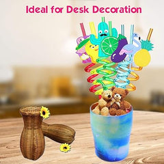 Fun Straws Vibrant Reusable Spiraling Straws for Kids' Parties Twisting Straws.Random Color and Designs (Pack of 4)