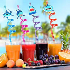 Fun Straws Vibrant Reusable Spiraling Straws for Kids' Parties Twisting Straws.Random Color and Designs (Pack of 4)