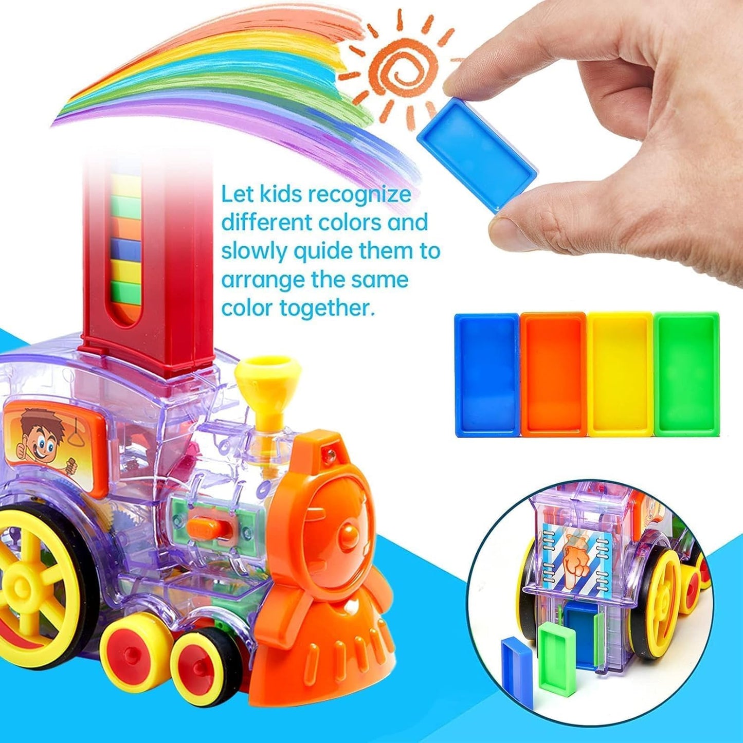 Funny Train Mega Pack 40 pcs Domino Train Toy Set Domino Rally Train Model with Lights and Sounds Construction and Stacking Toys