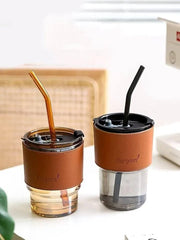 Glass Tumbler with Lid, Sipper, Glass Coffee Mug - without Straw