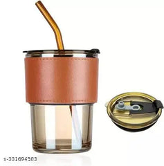 Glass Tumbler with Lid, Sipper, Glass Coffee Mug - without Straw