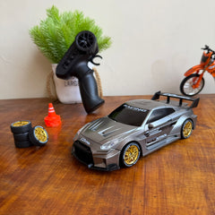 High-Speed 1:16 Remote Control GTR Style Drift Racing Car - Gunmetal Grey Edition with Extra Tires
