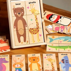 High Quality Wooden Animal Puzzle with wooden storage box