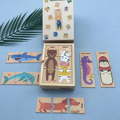 High Quality Wooden Animal Puzzle with wooden storage box