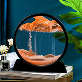 Hourglass Art 3D Natural Landscape Mobile Sand Painting Deep Sea Sandscape Liquid Motion, Round Glass Frame Display Flowing Sand Relaxing Gift- Any 1 Color