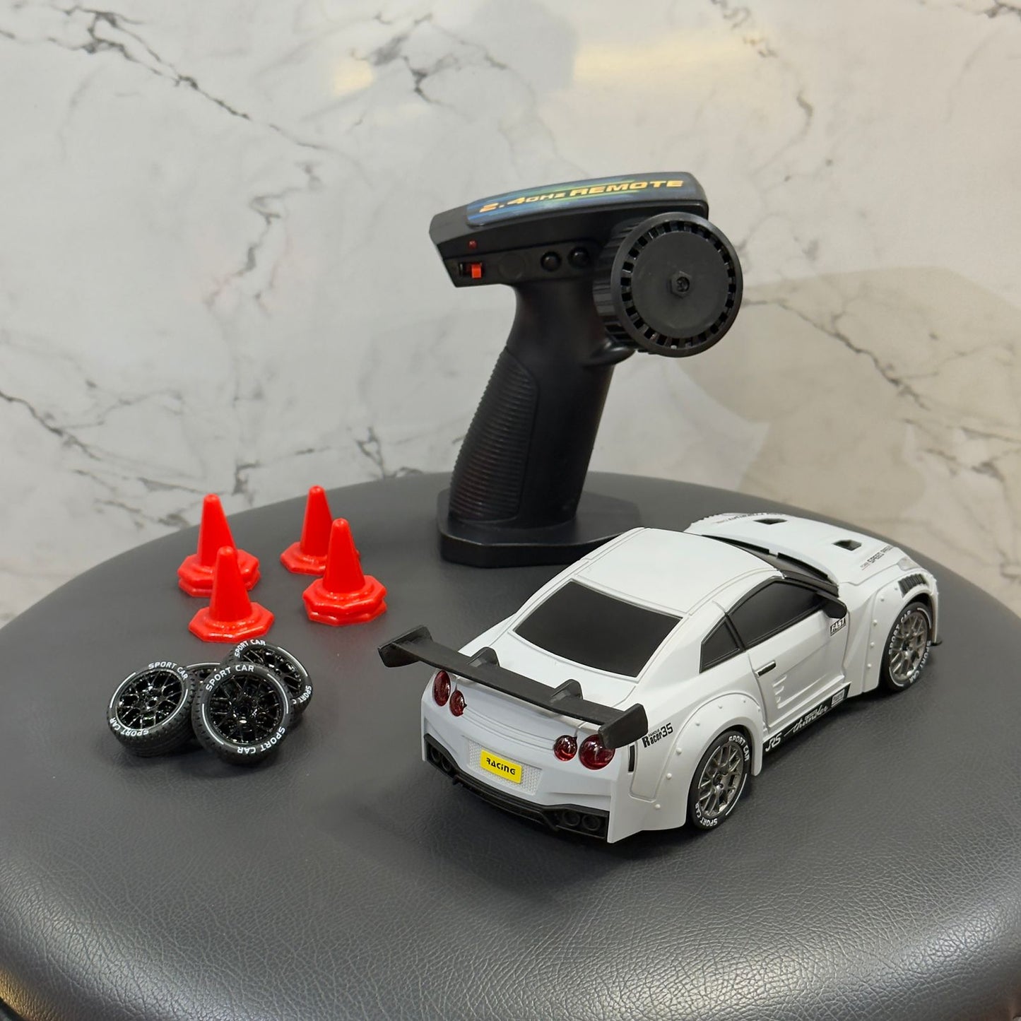 Nissan GTR white Drift Car 1:24 Scale,2.4Ghz Remote Control,4WD,20Km/Hr Max Speed,2 Speed Modes,1 Batteries,Multicolour