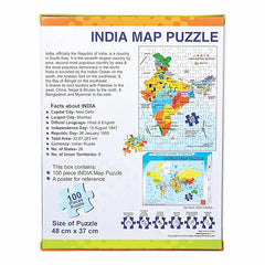 India Map Puzzle, 48 cm x 37 cm, 100 Pieces, Educational Toy Jigsaw Puzzle