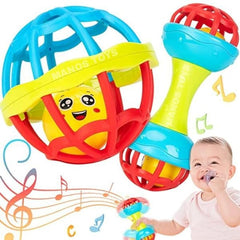 Innovitoy 2 Pcs Non-Toxic Premium Soft Rattle Set with Teether for New Born Babies - 0 to 1 year